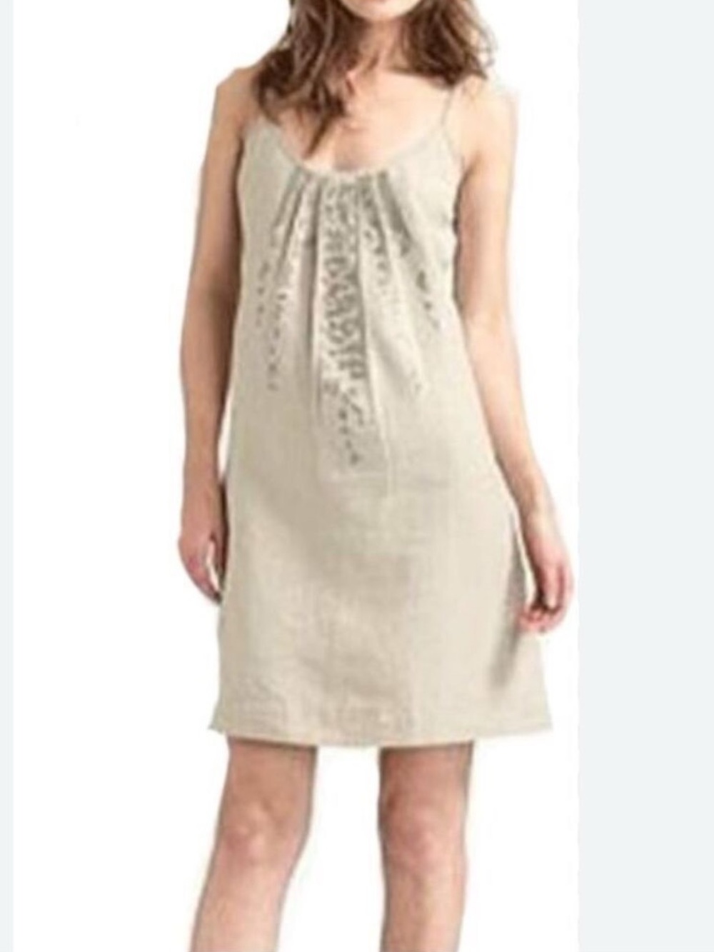Eileen Fisher Slip Dress Womens Medium Oatmeal Organic Linen Capsule Sequins